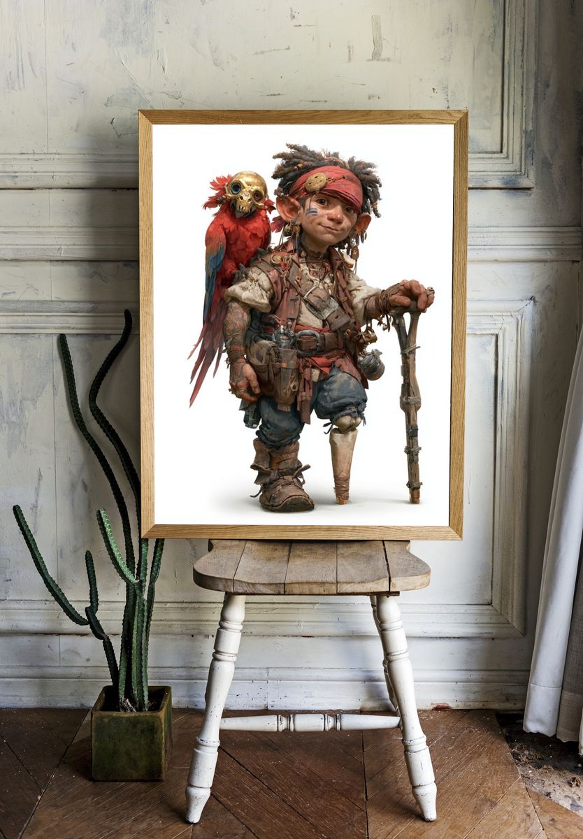 Fantasy Pirate Gnome Illustration Poster. — room view 1