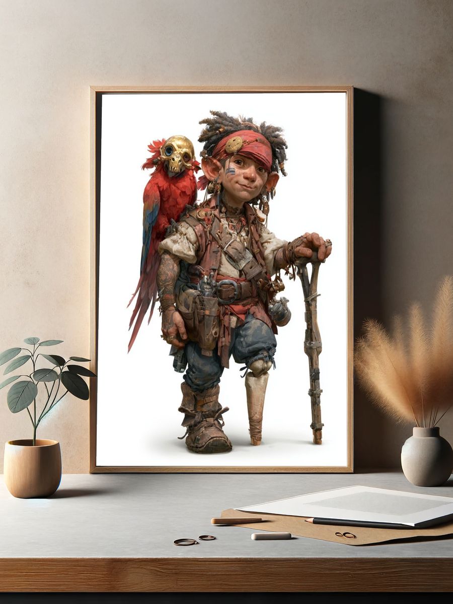 Fantasy Pirate Gnome Illustration Poster. — room view 2
