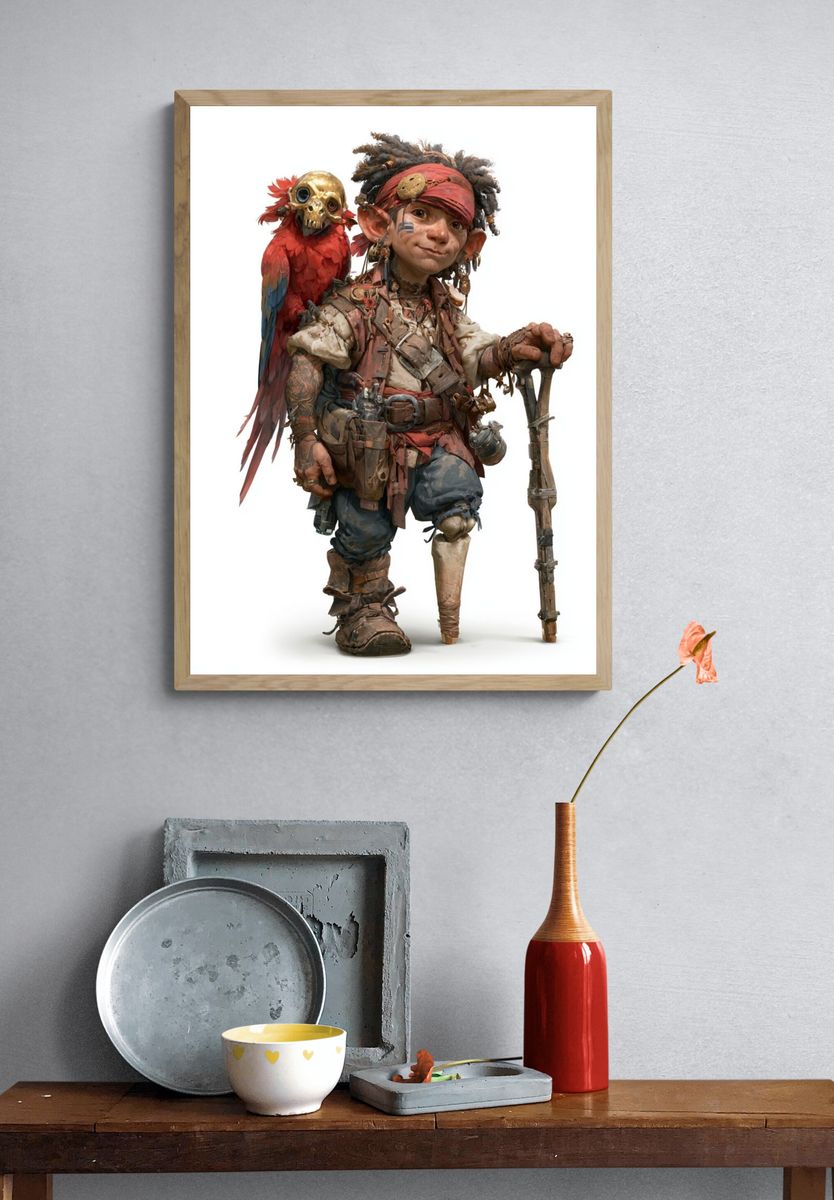 Fantasy Pirate Gnome Illustration Poster. — room view 3