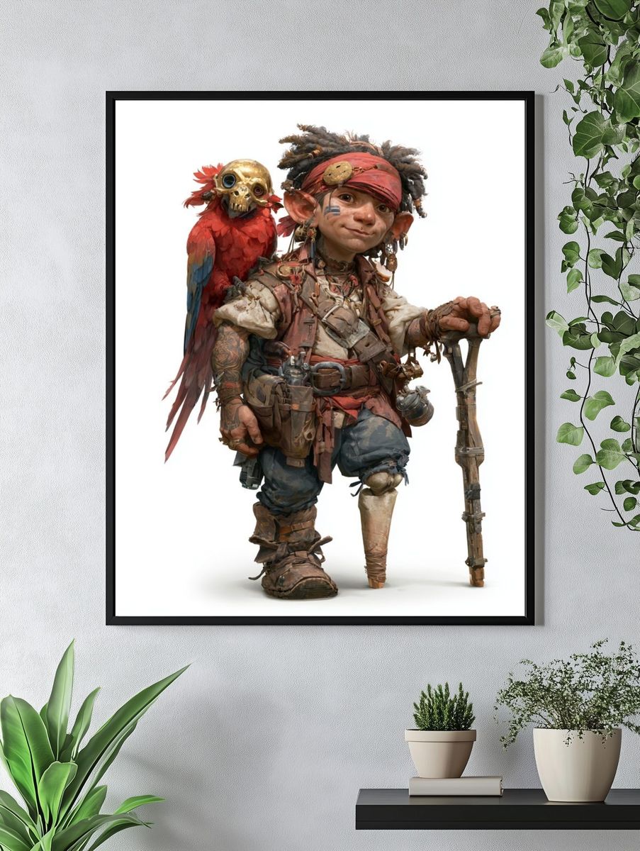 Fantasy Pirate Gnome Illustration Poster. — room view 4