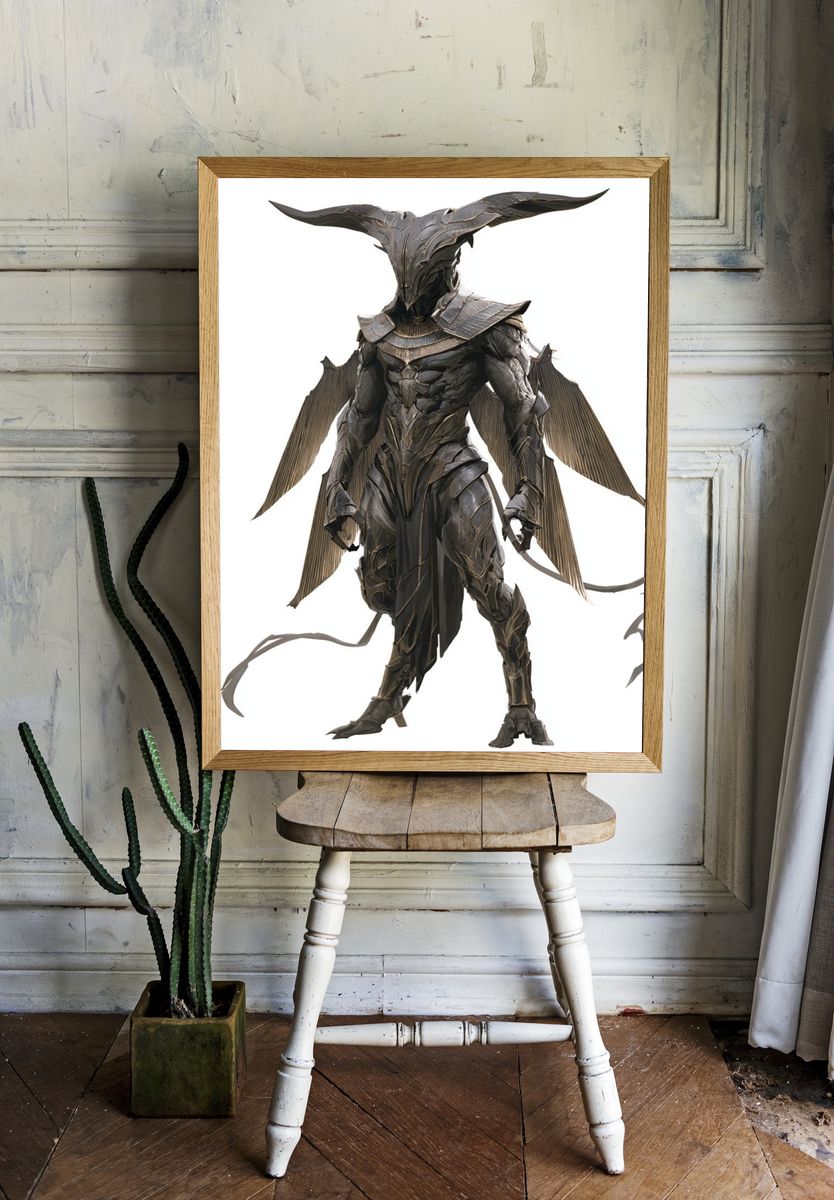 Winged Dark Warrior Fantasy Print. — room view 1