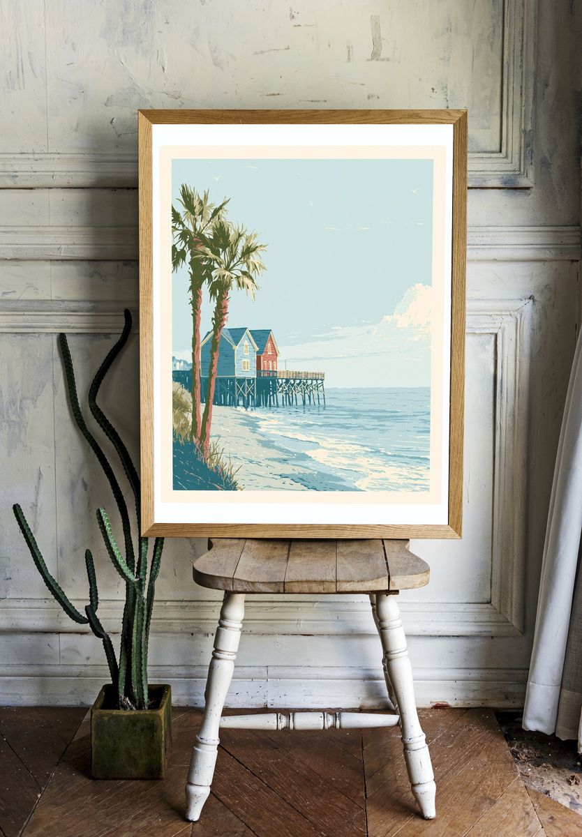 Coastal Pier at Sunrise Print. room preview