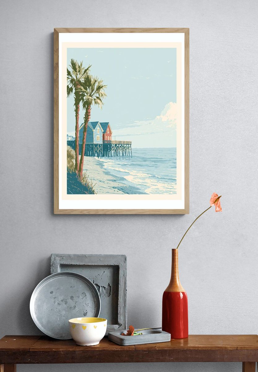 Coastal Pier at Sunrise Print. — room view 3