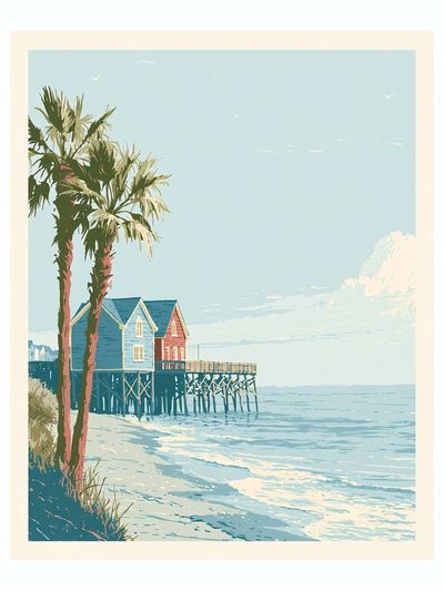 Coastal Pier at Sunrise Print. poster