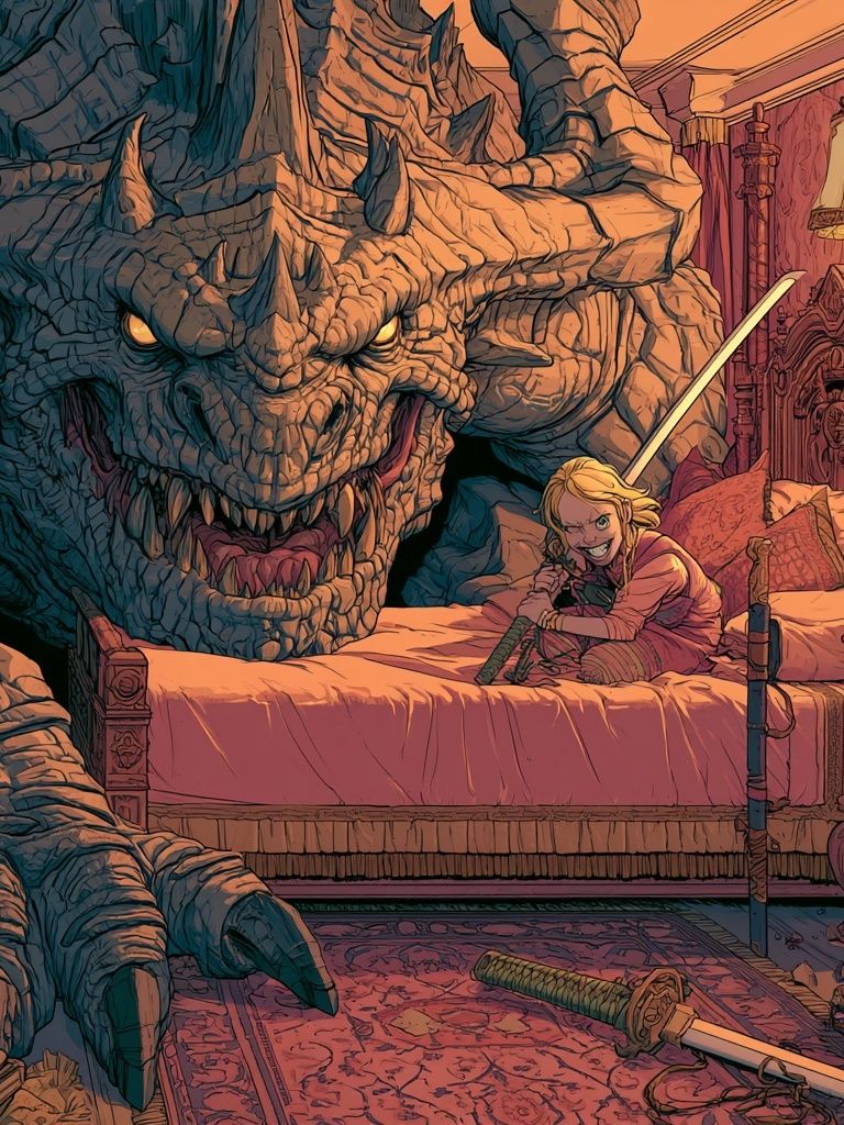 Dragon Bedroom Fantasy Illustration Poster. poster — illustration art