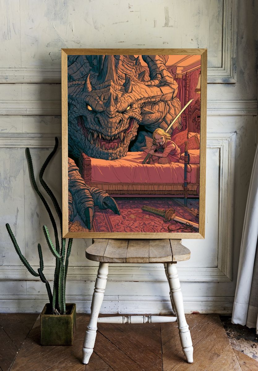 Dragon Bedroom Fantasy Illustration Poster. — room view 1