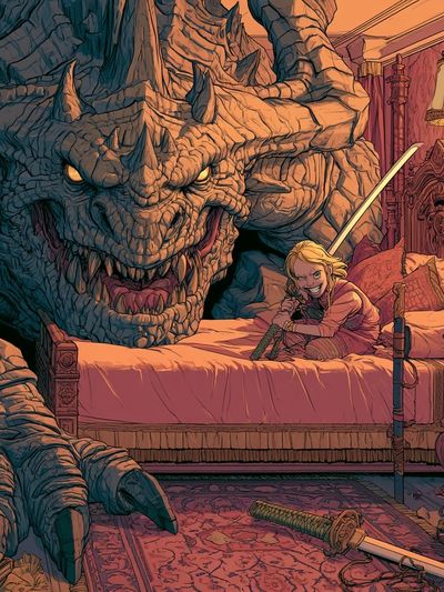 Dragon Bedroom Fantasy Illustration Poster.