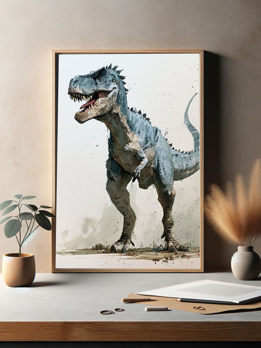 T-Rex Watercolor Illustration Poster. — room view 2