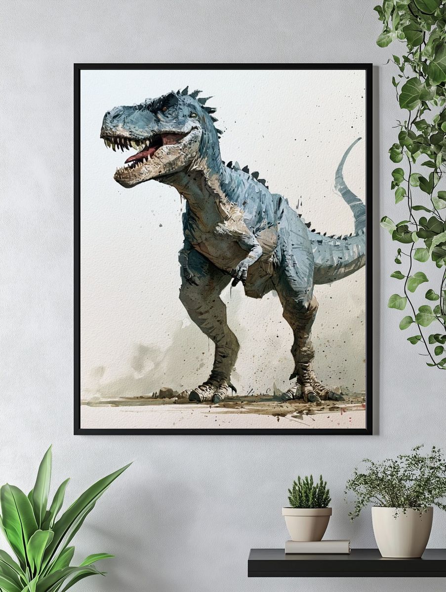 T-Rex Watercolor Illustration Poster. — room view 4