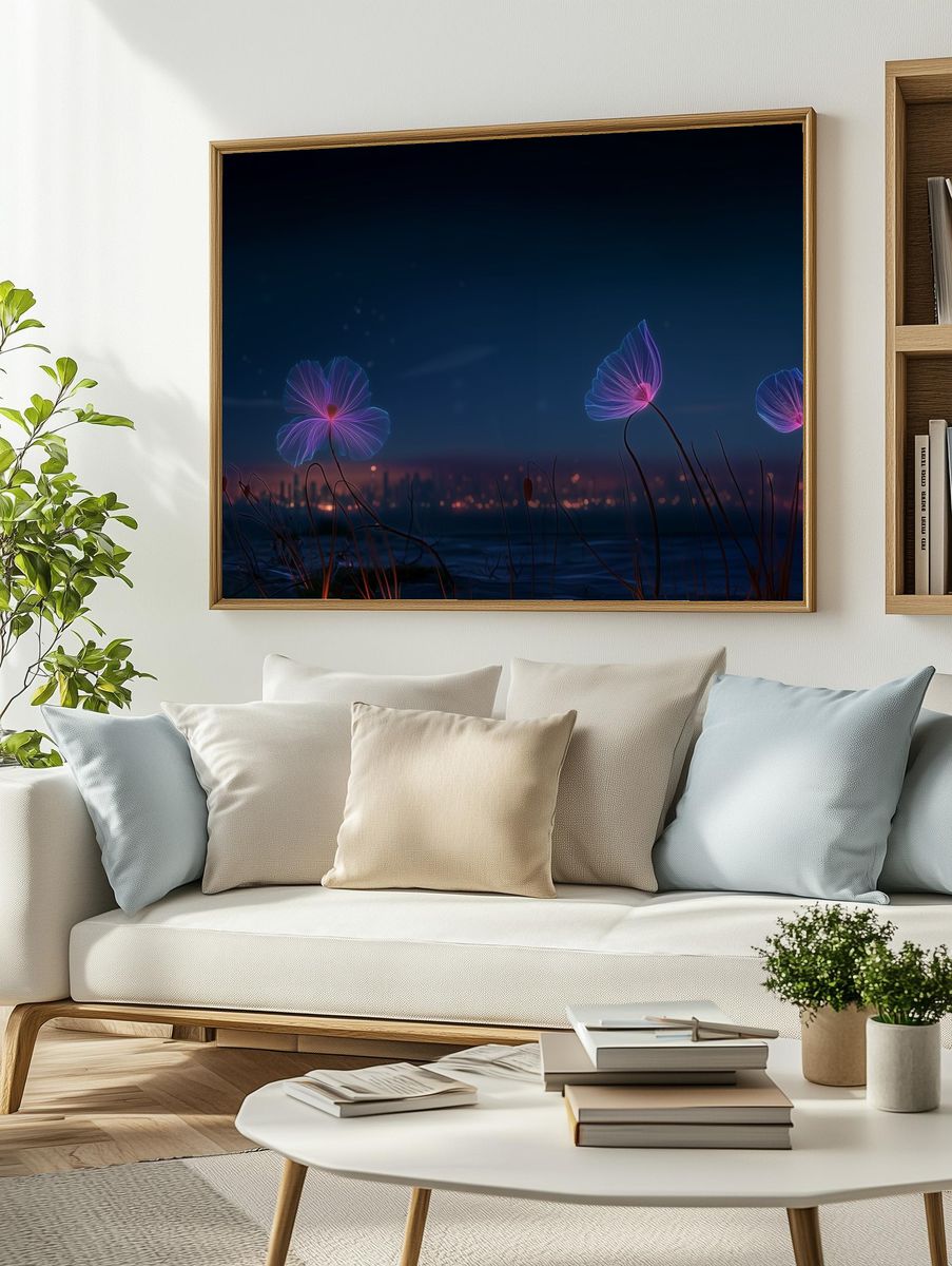 Neon Lotus Bloom Illustration Poster. — room view 2