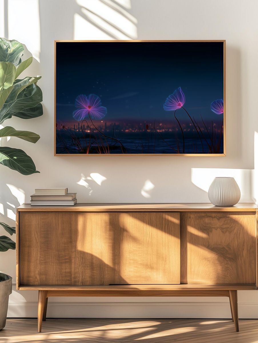 Neon Lotus Bloom Illustration Poster. — room view 3