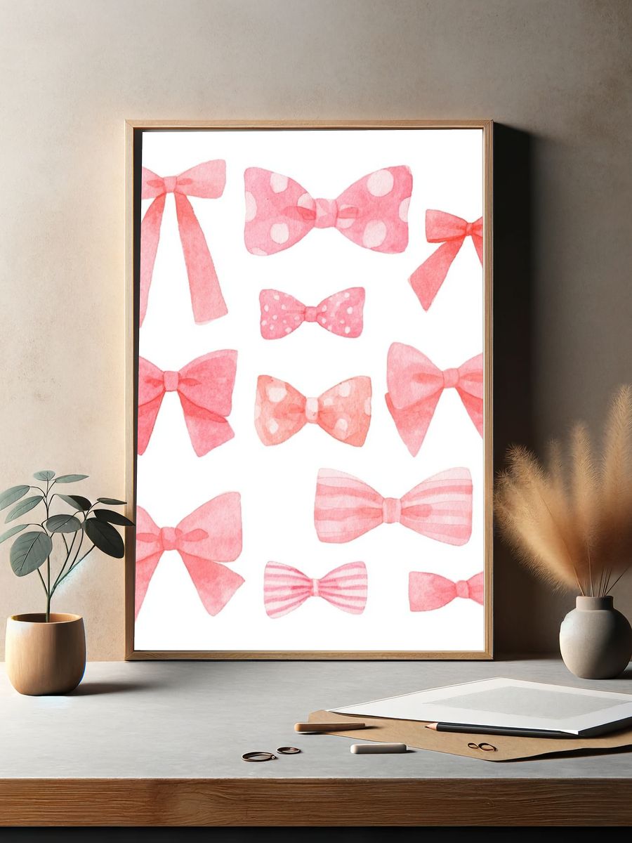 Pink Watercolor Bows Print. — room view 2