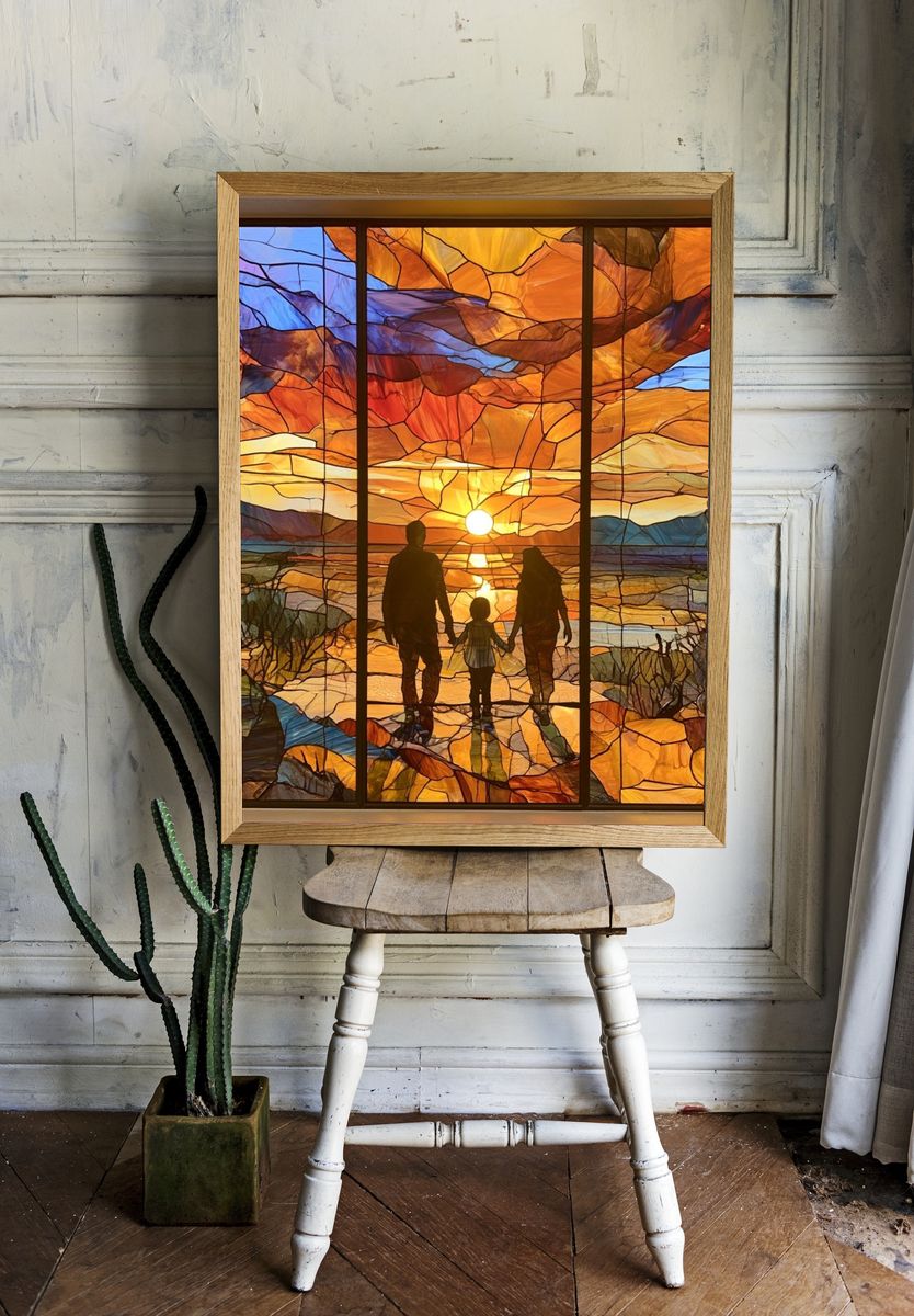 Sunset Family Silhouette Illustration Poster. room preview