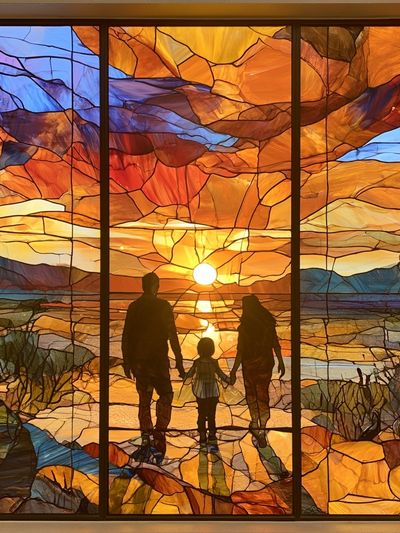 Sunset Family Silhouette Illustration Poster.