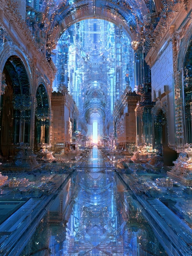 Crystal Cathedral Hallway — Digital Art Print. poster — illustration art