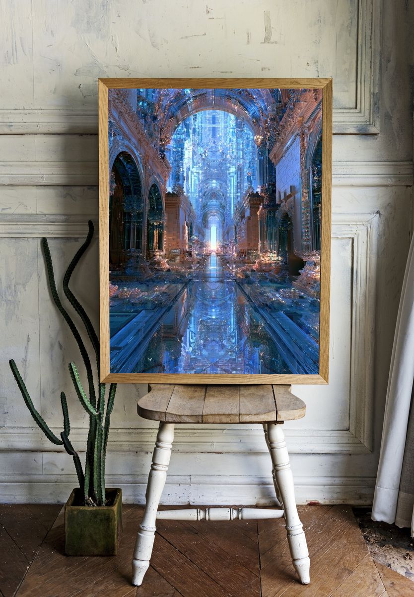 Crystal Cathedral Hallway — Digital Art Print. room preview