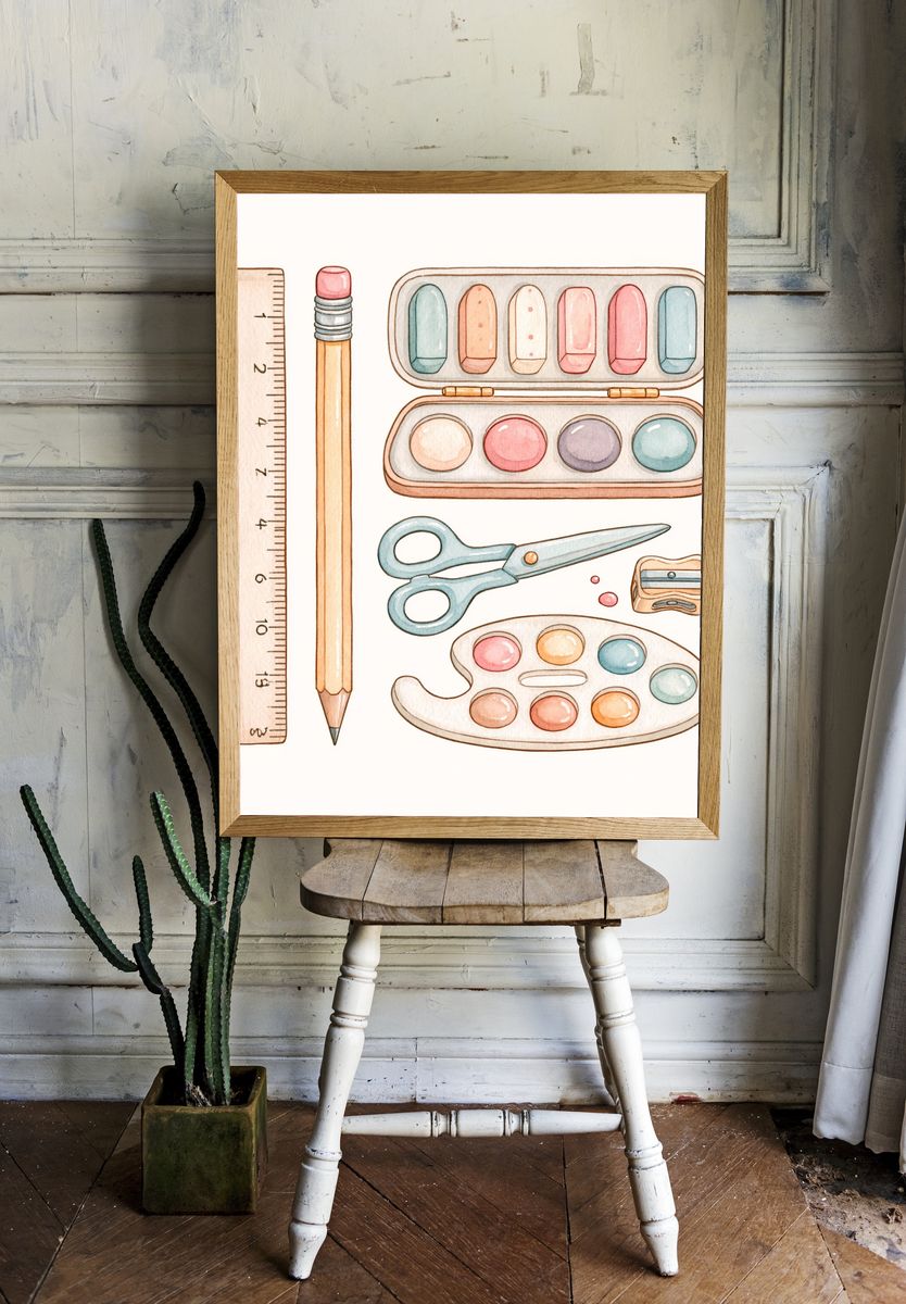 Pastel Art Supplies Illustration Poster. room preview