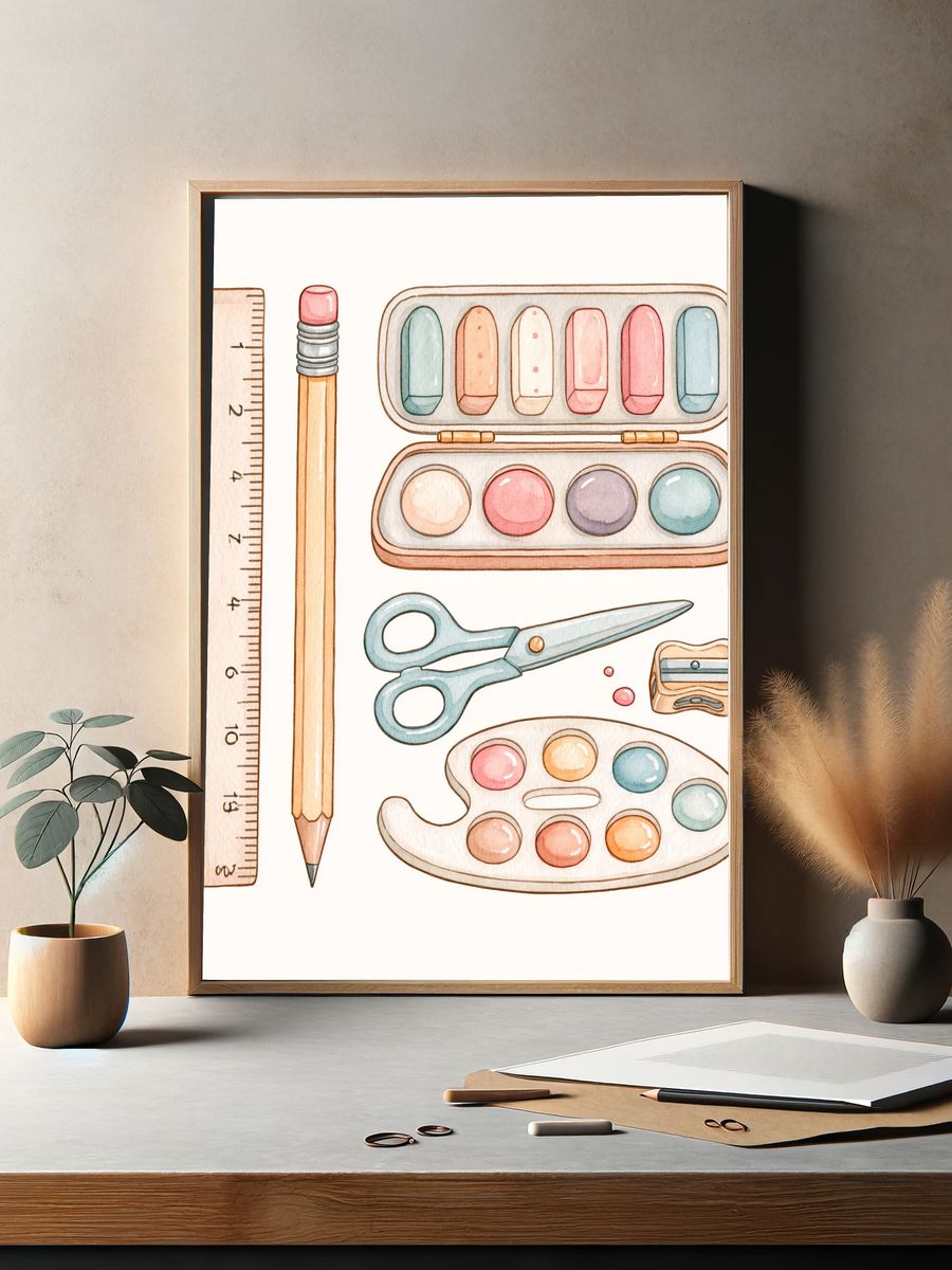Pastel Art Supplies Illustration Poster. — room view 2
