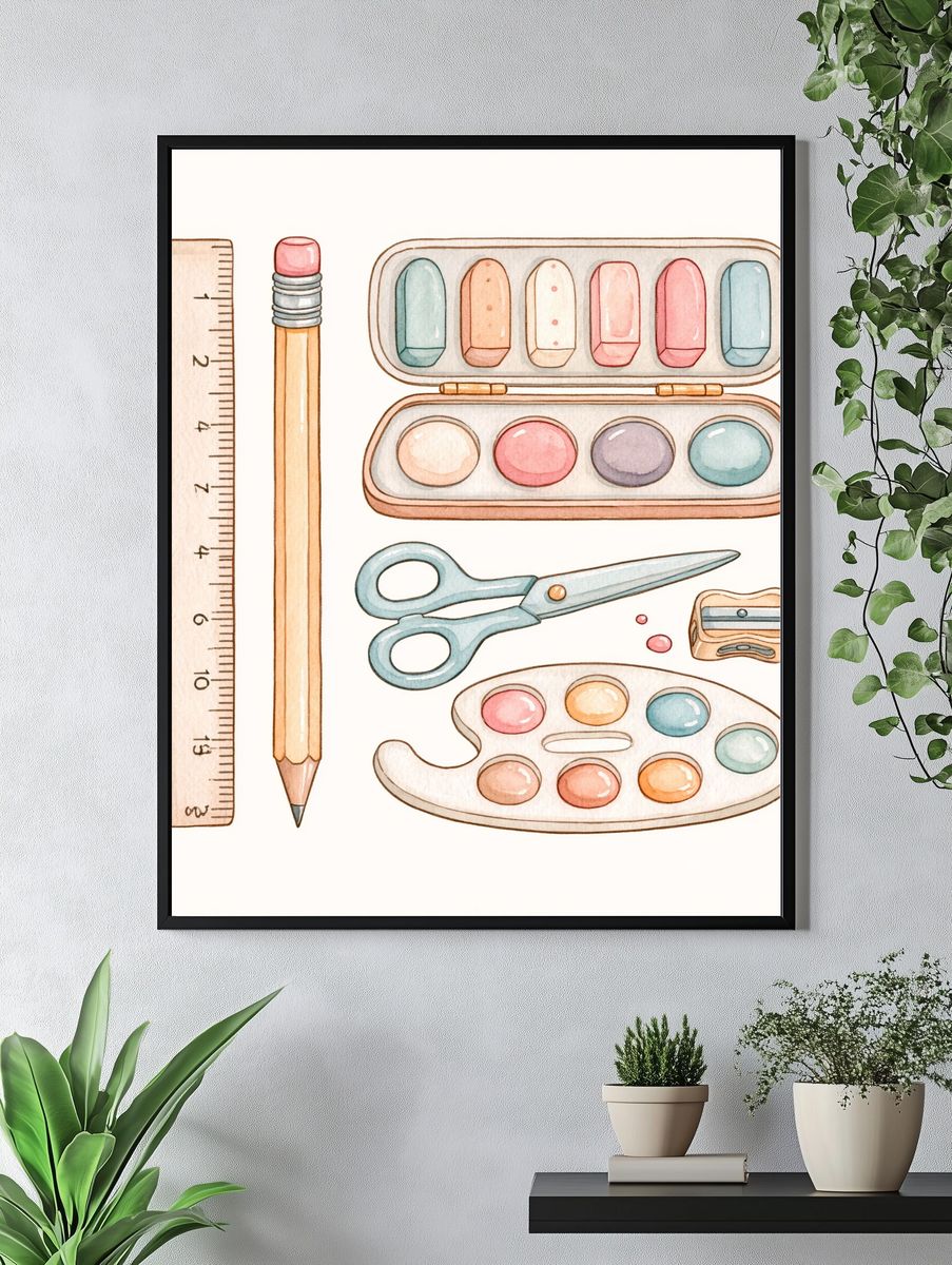 Pastel Art Supplies Illustration Poster. — room view 4