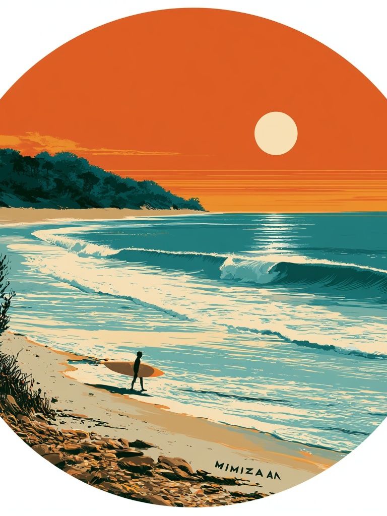 Sunset Surf Coast Illustration Poster. poster — illustration art