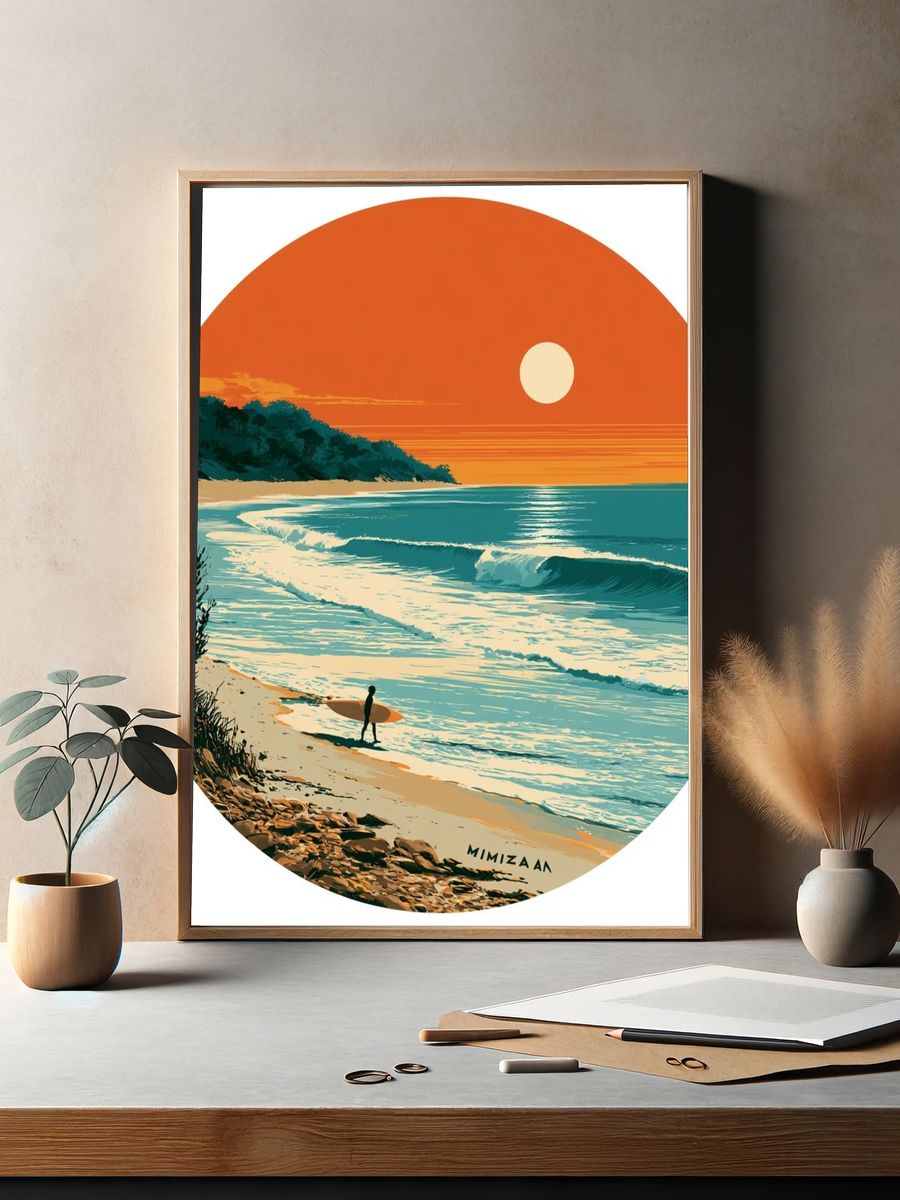 Sunset Surf Coast Illustration Poster. — room view 2