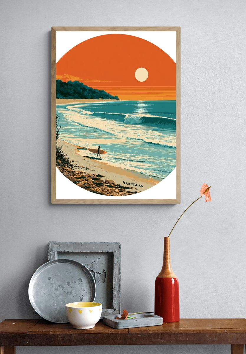 Sunset Surf Coast Illustration Poster. — room view 3