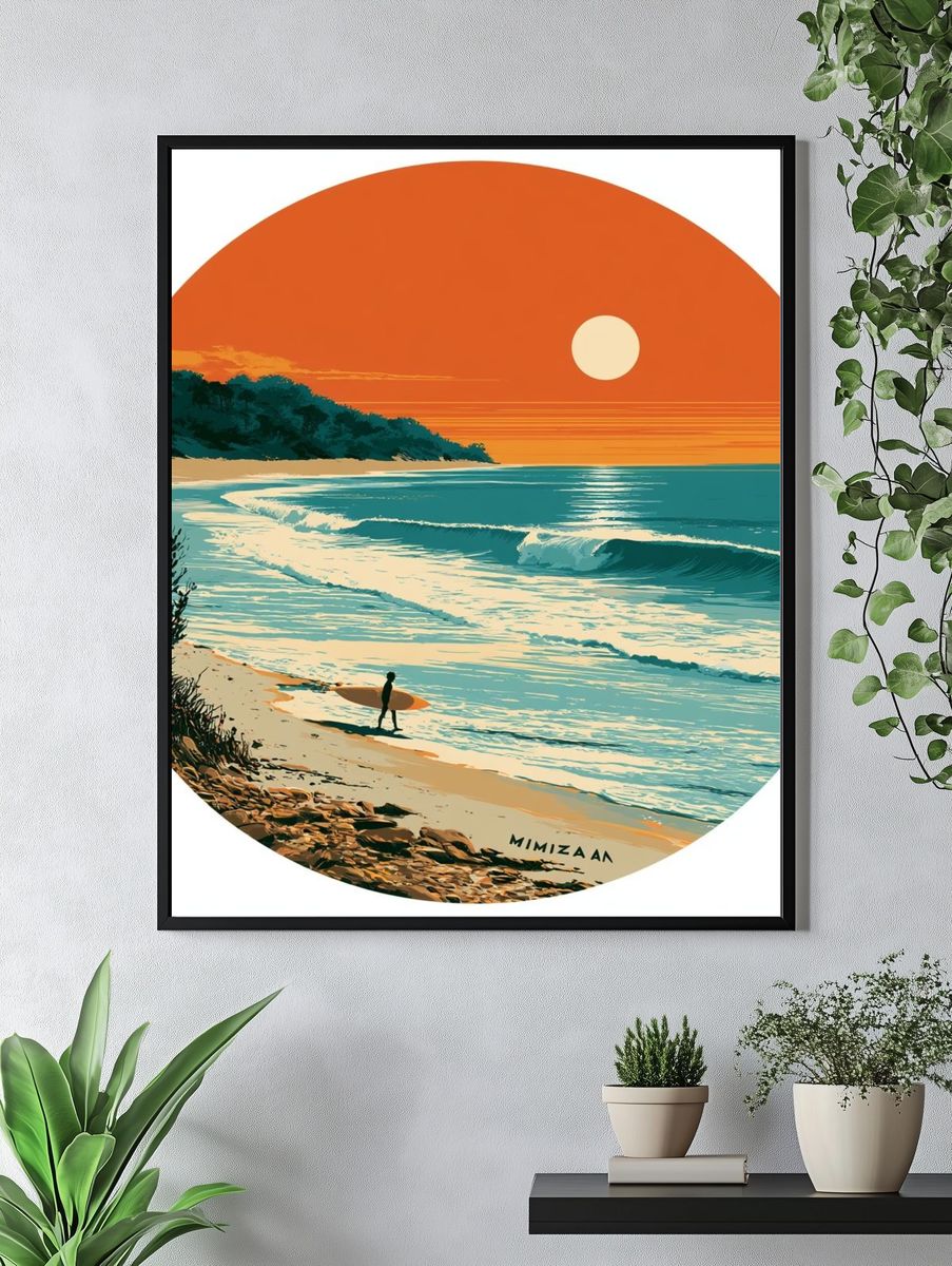 Sunset Surf Coast Illustration Poster. — room view 4