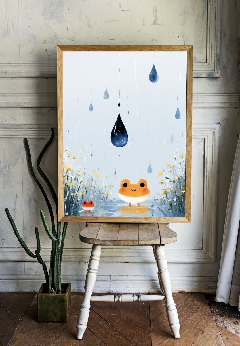 Rainy Frog Meadow Illustration Poster. — room view 1