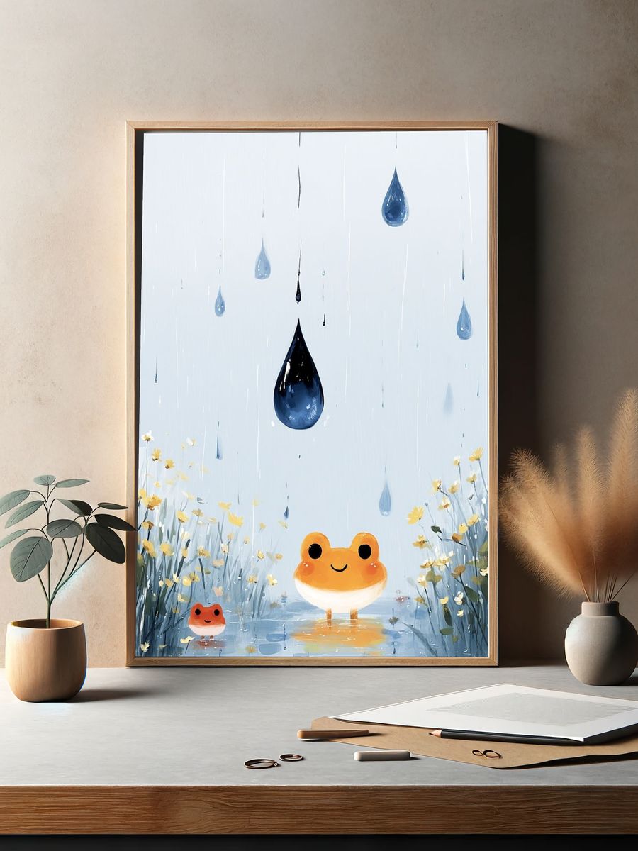 Rainy Frog Meadow Illustration Poster. — room view 2