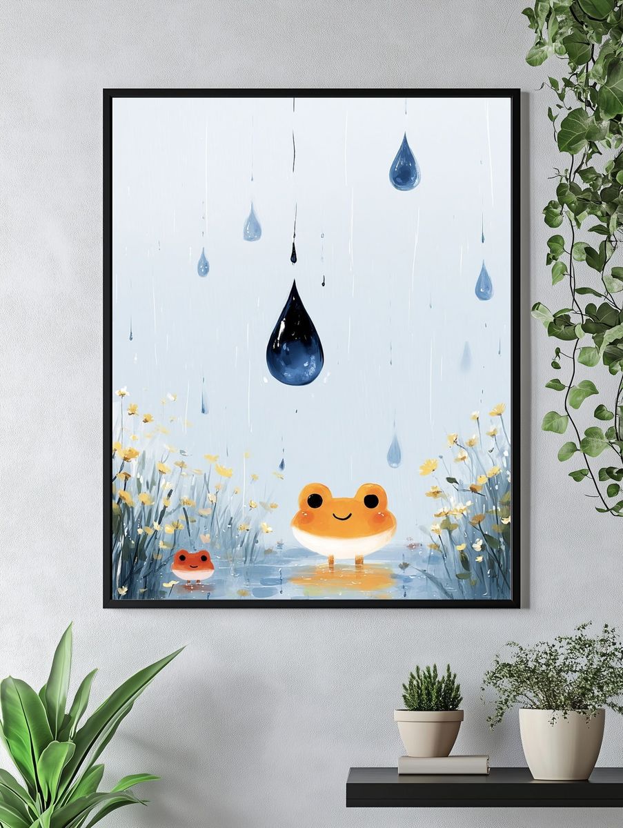 Rainy Frog Meadow Illustration Poster. — room view 4