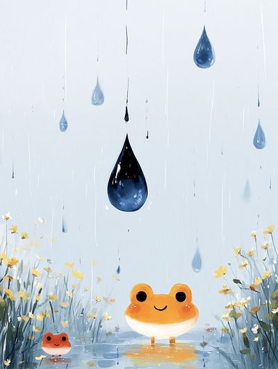 Rainy Frog Meadow Illustration Poster. poster print