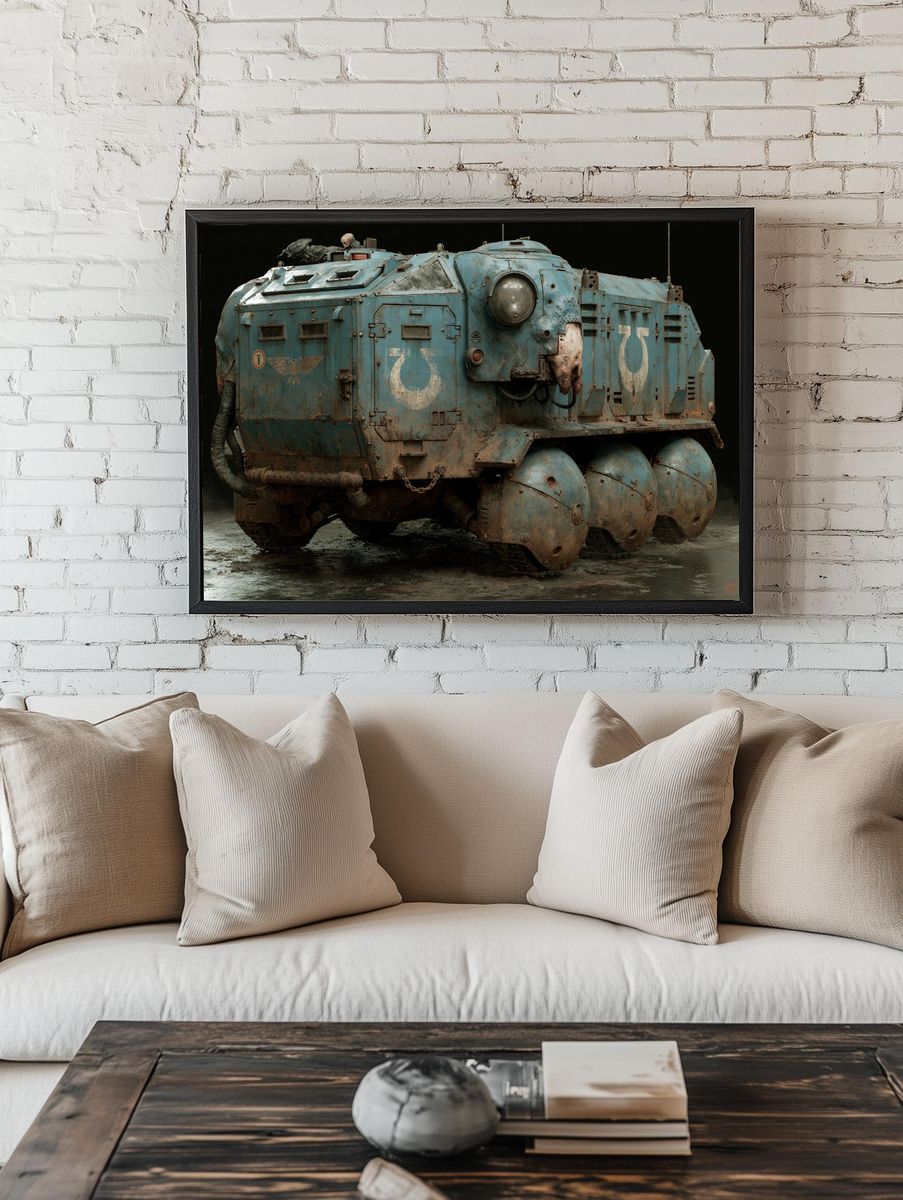 Rusty Sci-Fi Armored Vehicle Poster. room preview
