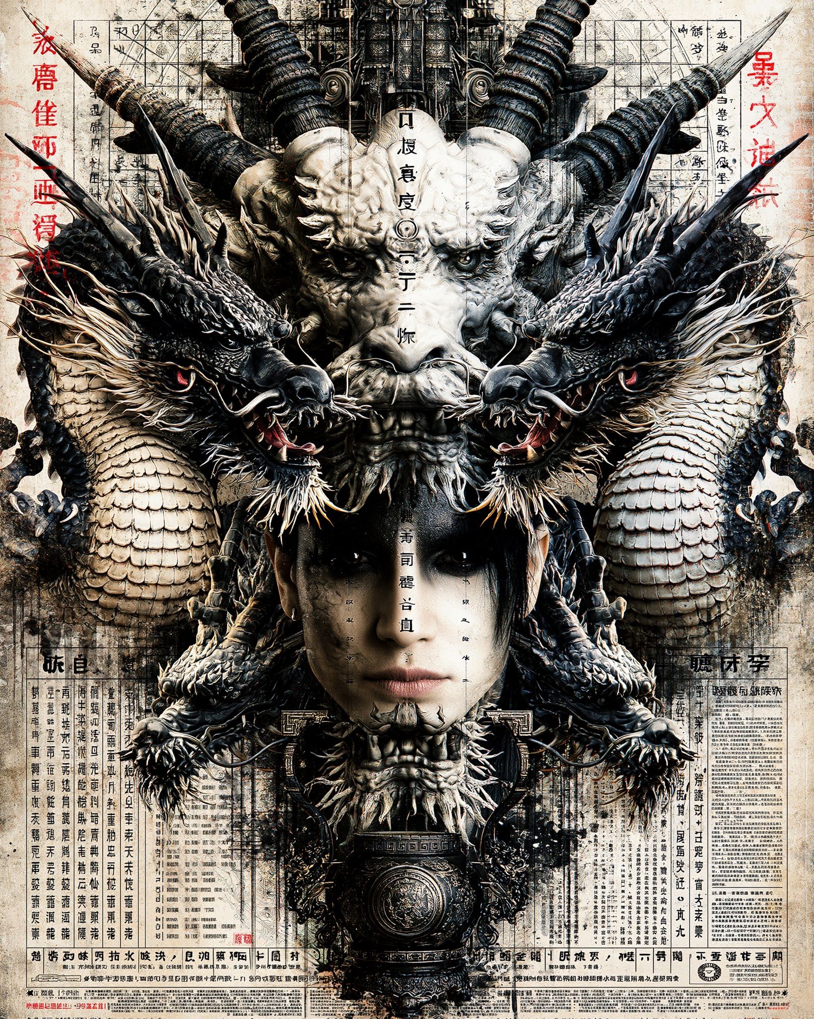 Dragon Mask Warrior Illustration Poster. poster — illustration art