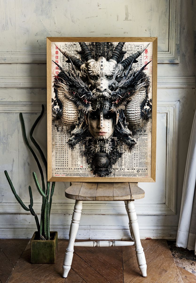 Dragon Mask Warrior Illustration Poster. room preview