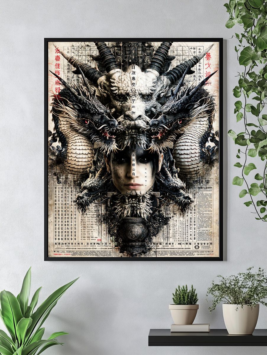 Dragon Mask Warrior Illustration Poster. — room view 4