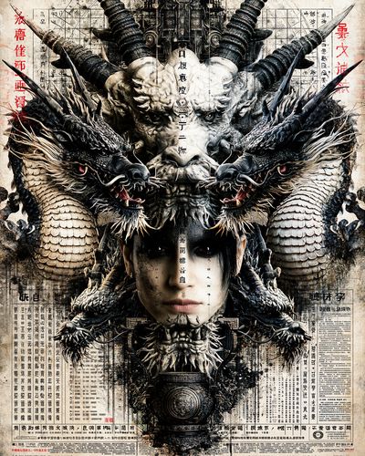 Dragon Mask Warrior Illustration Poster. poster