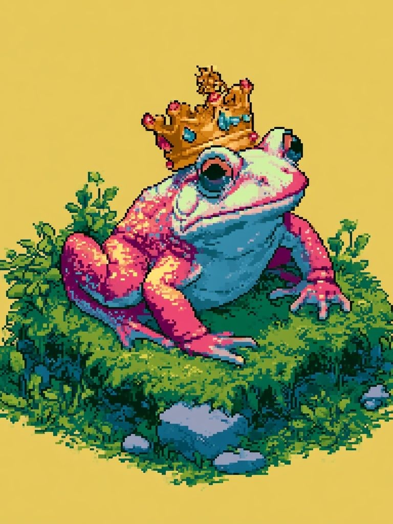 Pixel Frog King Illustration Poster. poster detail