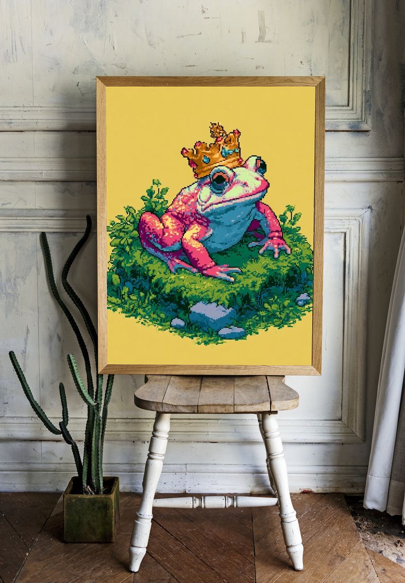 Pixel Frog King Illustration Poster. — room view 1