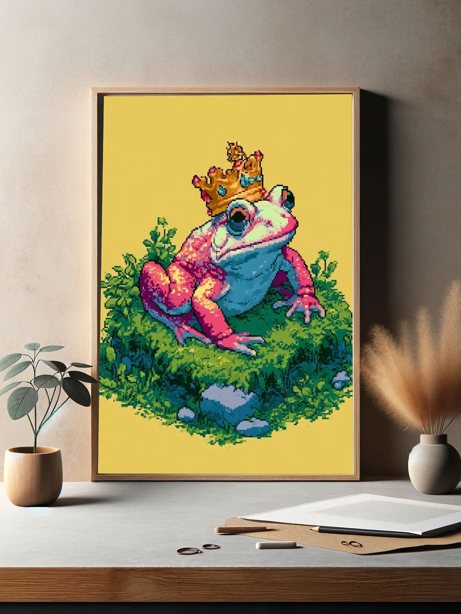 Pixel Frog King Illustration Poster. — room view 2
