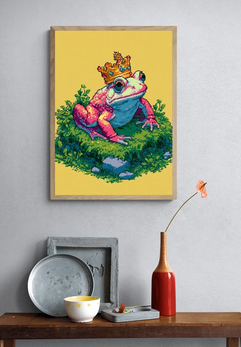 Pixel Frog King Illustration Poster. — room view 3