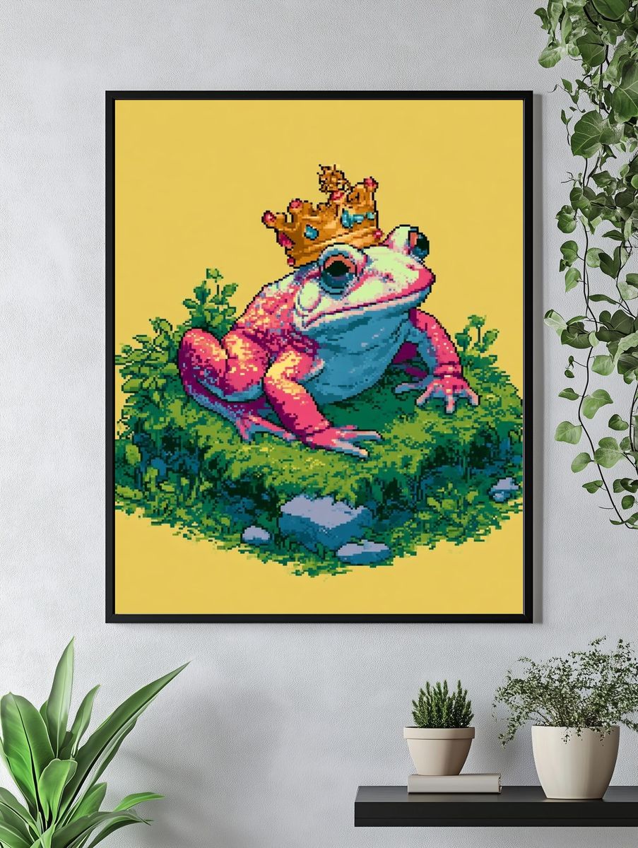 Pixel Frog King Illustration Poster. — room view 4