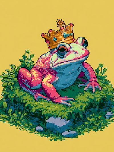 Pixel Frog King Illustration Poster.