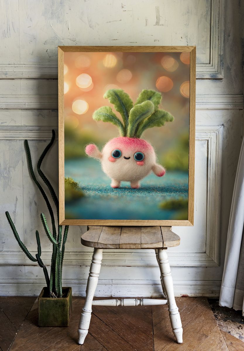 Cute Felt Turnip Illustration Poster. — room view 1