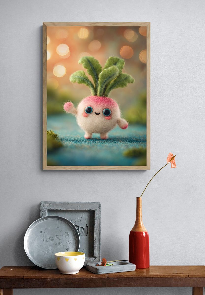 Cute Felt Turnip Illustration Poster. — room view 3