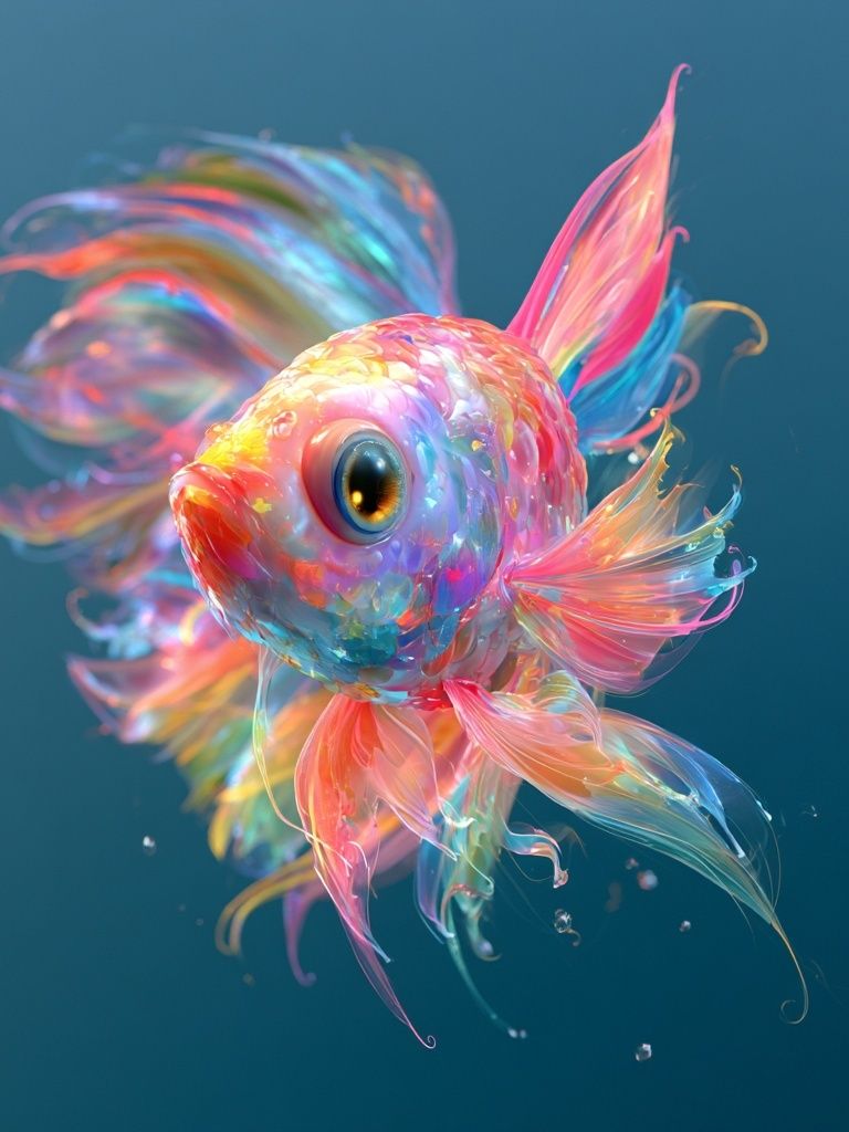 Rainbow Goldfish Illustration Poster. poster detail