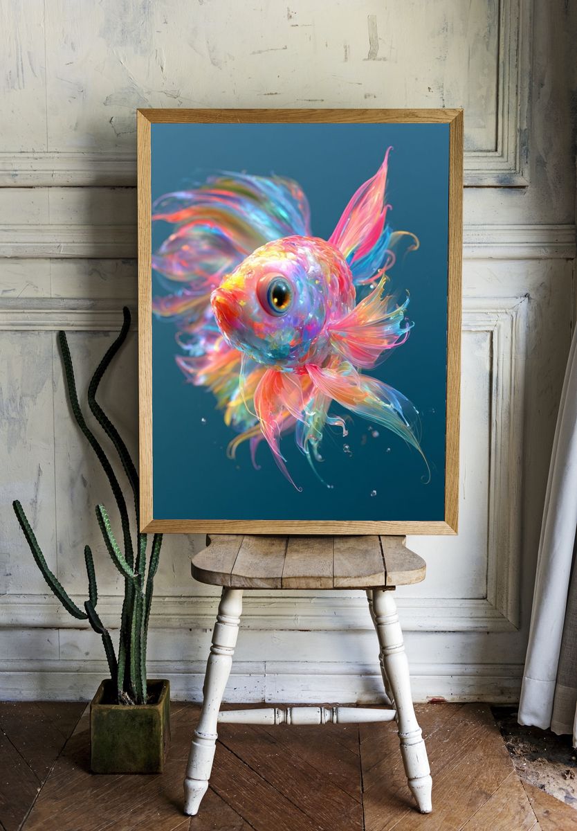 Rainbow Goldfish Illustration Poster. room preview