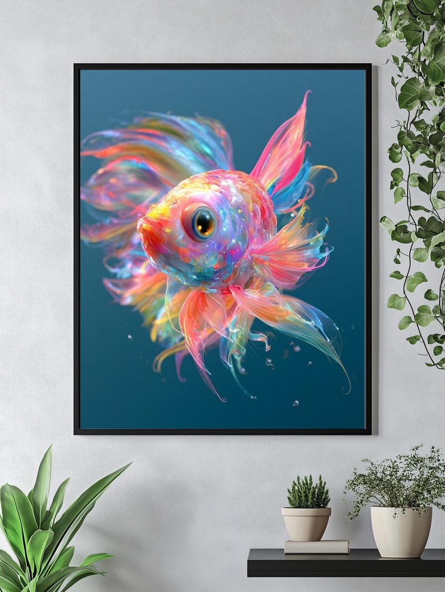 Rainbow Goldfish Illustration Poster. — room view 4