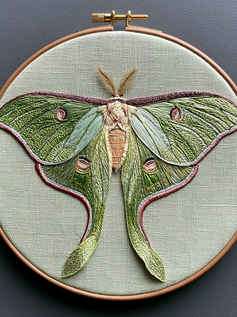 Luna Moth Embroidery Illustration Poster. poster detail