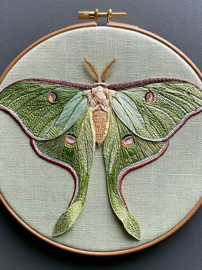 Luna Moth Embroidery Illustration Poster. poster