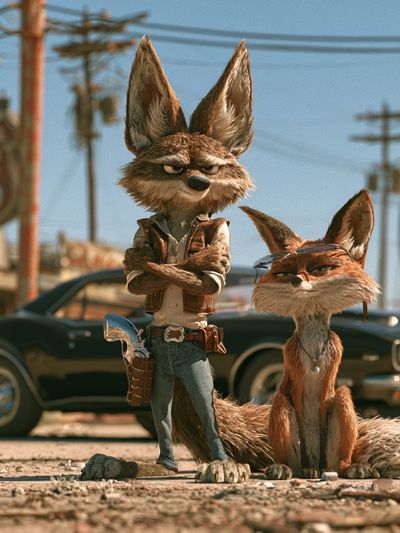 Desert Fox Duo Illustration Poster. poster